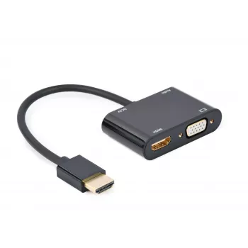 HDMI na VGA adaptér GEMBIRD A-HDMIM-HDMIFVGAF-01, HDMI konektor samec na VGA výstup, 0,15 m, čierny