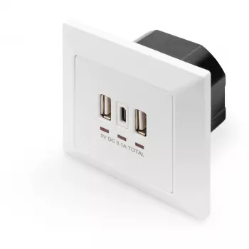 DIGITUS DA-70618 - USB výstup - USB, USB Type-C - 2 USB porty, 1 USB-C konektor samica - 3,1 A - RAL 9003, signálna biela
