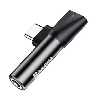 Baseus audio adaptér USB-C na minikonektor 3,5 mm + USB-C (čierna)