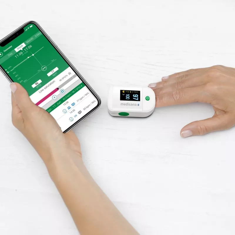 Medisana PM 100 Connect pulzný oxymeter, sivá/biela