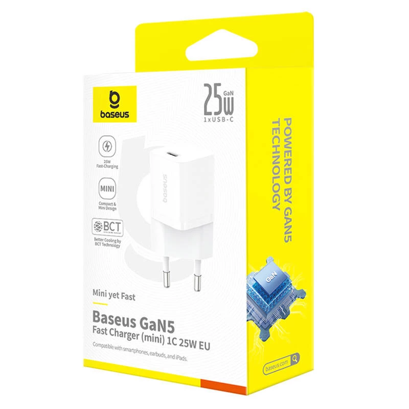 Baseus P10110909213-00 USB-C GaN5 mini 25W sieťová nabíjačka biela