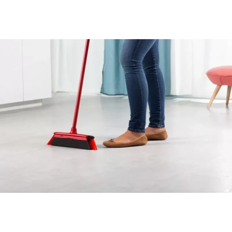 Metla na podlahu VILEDA 143703 s rúčkou, technopolymér, mäkké/tvrdé štetiny, interiér, 130 cm, červená