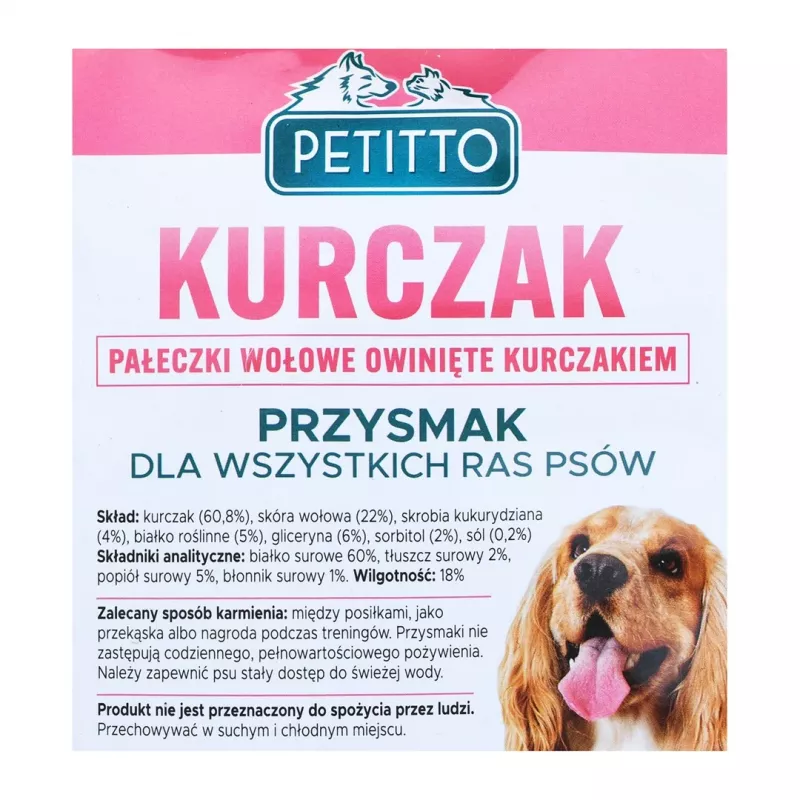 PETITTO Paličky obalené kuracím mäsom maškrta pre psov, 500 g