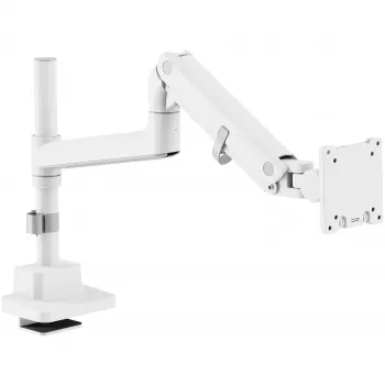 Držiak monitora DIGITUS Single, svorka, max. 57 palcov, nosnosť 27 kg, VESA 75x75–100x100, biela