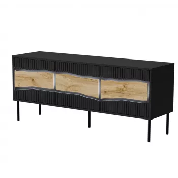 TV skrinka cama meble INSERTO 3D 143,5x40x61,5 cm čierna s LED, vrchná doska z drevotriesky