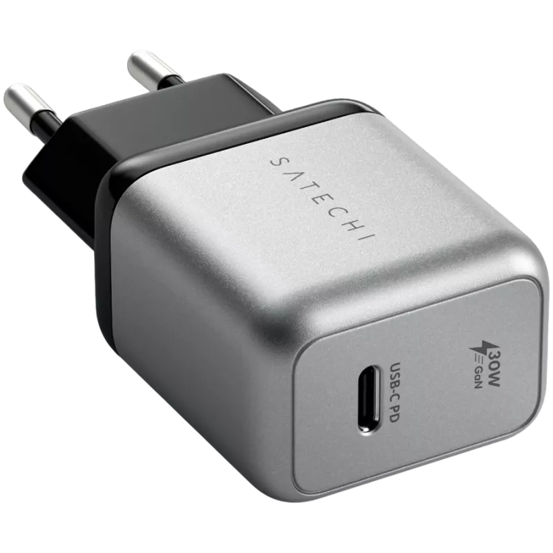 Nabíjačka pre mobilné zariadenia Satechi ST-UC30WCM-EU — univerzálna AC nabíjačka do interiéru s 1× USB-C, čierna/strieborná