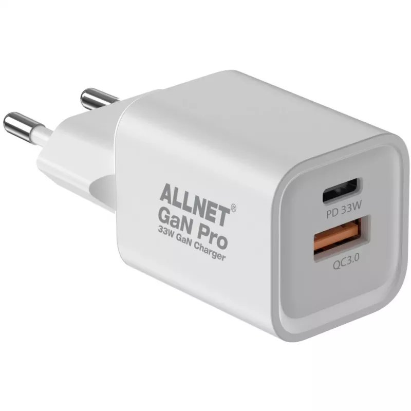 Napájací zdroj ALLNET PSU-GaNPD-USB-1A1C-45W USB-C PD a USB-A QC 45W GaN nabíjačka