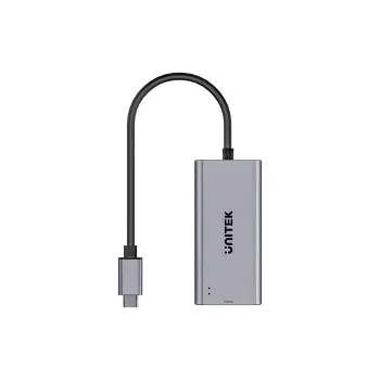 USB-C na RJ45 adaptér Unitek U1343AGY01 — 5 Gbit/s Ethernet, USB-C (konektor samec) na RJ45 (konektor samica), sivý, 0,15 m kábel