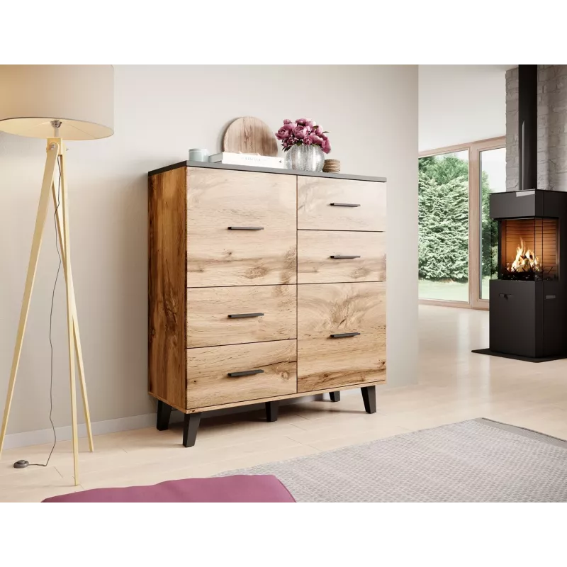Cama komoda LOTTA 110 2D4S wotan dub/matná čierna