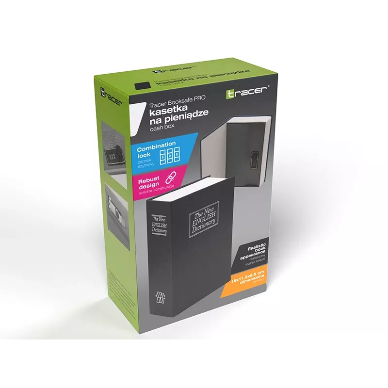 Pokladnička TRACER TRASEJ47654 — BookSafe Pro Design, bezpečný malý trezor, odolný materiál