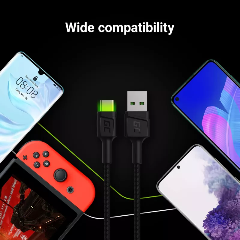 Green Cell KABGC06 USB kábel 1,2 m USB A USB C čierny