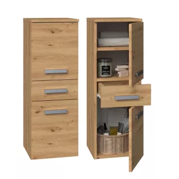Kúpeľňová úložná skrinka Top e Shop NEL V DDS ARTISAN — voľne stojaca, dubový rám, 3 police, 300×300×850 mm