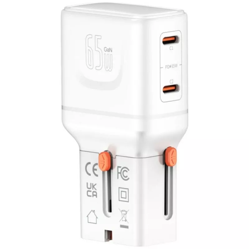 Cestovná nabíjačka World 65W USB-C + USB-A biela