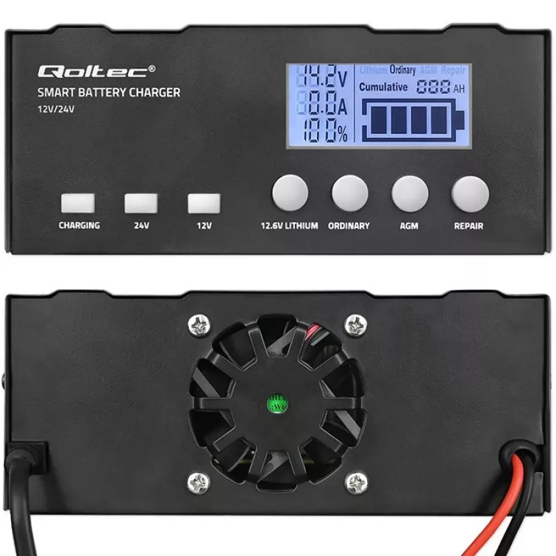 Nabíjačka batérií QOLTEC 52491 mikroprocesorová 12V/12,6V/24V s LCD