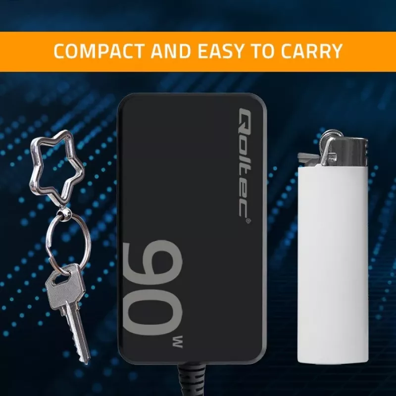 Qoltec 90W GaN Super Fast SLIM nástenná nabíjačka | XP | 5-20V | 4,5A | USB-C 3.1 | notebook | MacBook | smartfón | + kábel