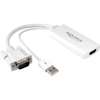 Delock - video / audio adaptér - USB, 15 pin D-Sub (DB-15) samec na HDMI samica - 25cm - biely (62460)