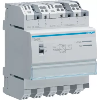 Hager TGA200. Počet pólov: 4P. Vstupné napätie AC: 230 V, vstupná frekvencia AC: 50/60 Hz (TGA200)