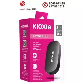 KIOXIA EXCERIA Plus G2 Portable 2TB / až 1050MB/s čítanie 1000MB/s zápis MIL-STD testy pádu 256 AES šifrovanie pre fotografov a tvorcov obsahu
