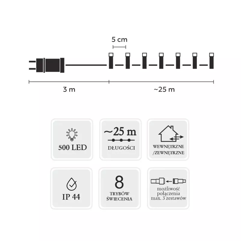 Sada LED svetelných líšt Extralink 500L studená biela — dĺžka 3 m + 25 m interiér/exteriér