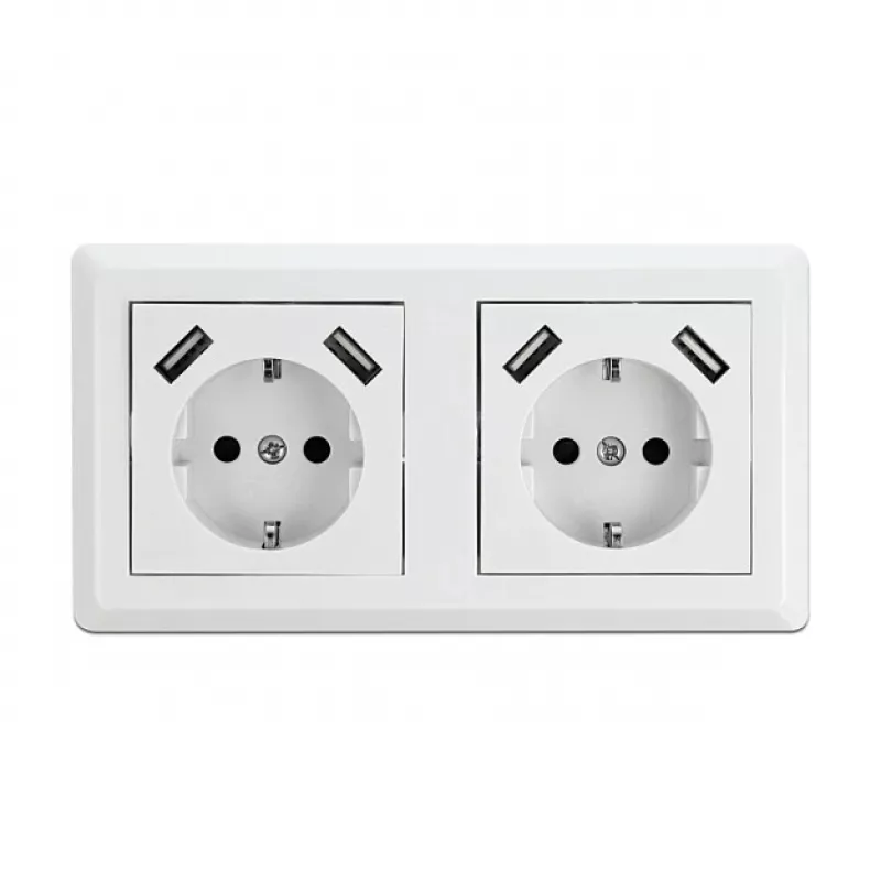 Nástenná zásuvka DeLOCK 2-násobná so 4 USB portmi 2 x 2,8 A