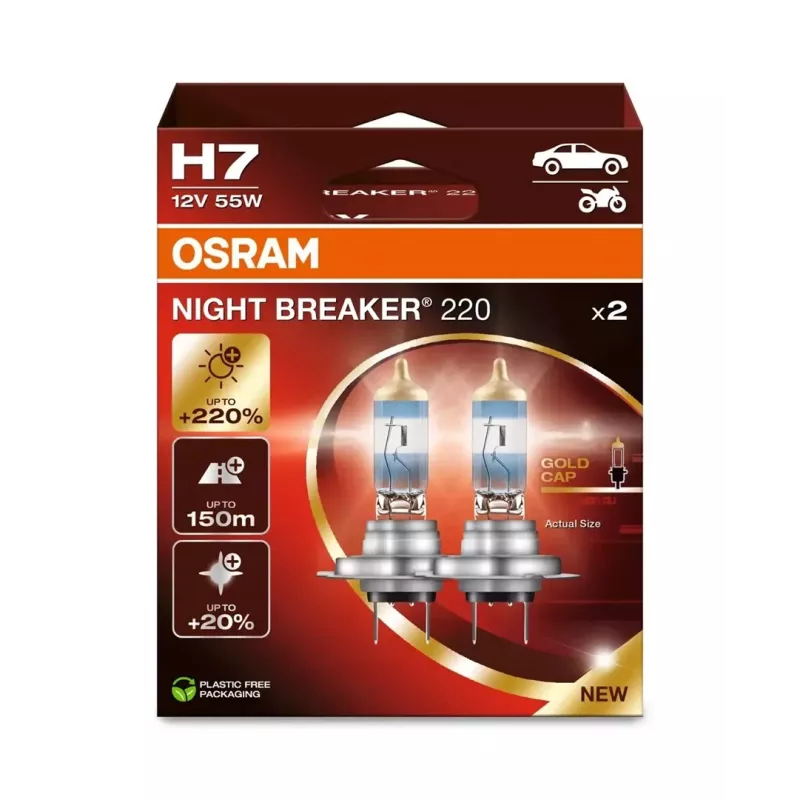 Halogenová žiarovka do svetlometu osram H7 NIGHT BREAKER 220 — dvojbalenie (model 64210NB220-2HB)