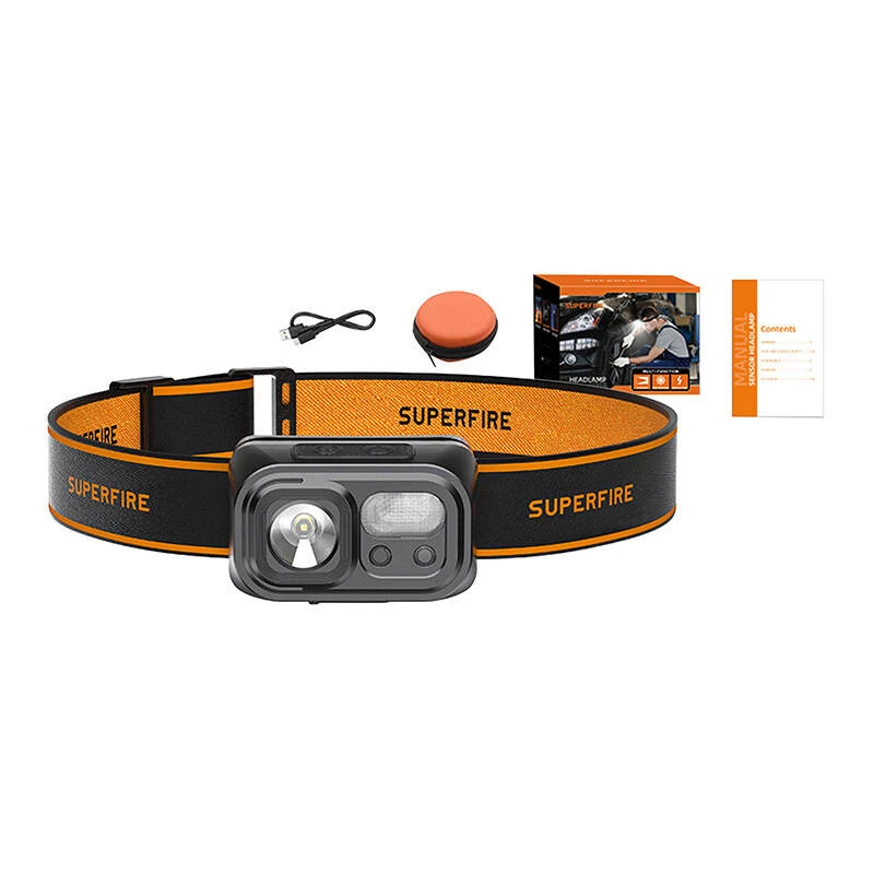 Čelová lampa Superfire HL23-S – výkon 350 lm, 2000 mAh nabíjateľná batéria