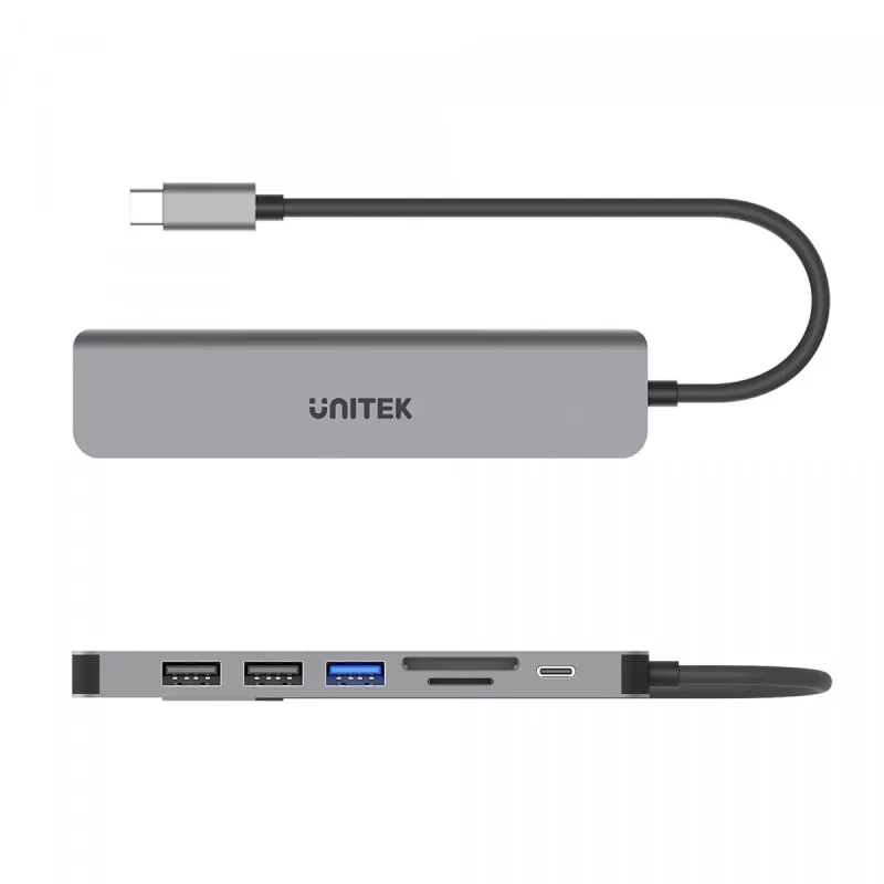USB-C hub Unitek 7in1 hliník PD 100W 5 Gbps — multiport adaptér s Power Delivery