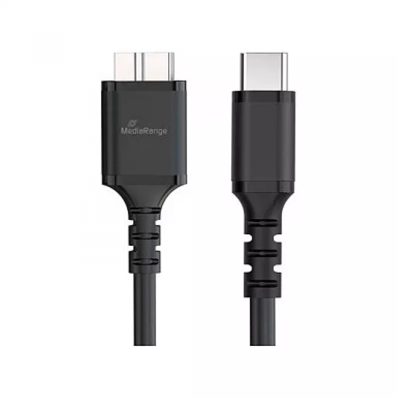 USB kábel MediaRange MRCS257 0,5 m — Micro-USB B na USB-C, USB 3.2 Gen 1 (5 Gbit/s), čierny