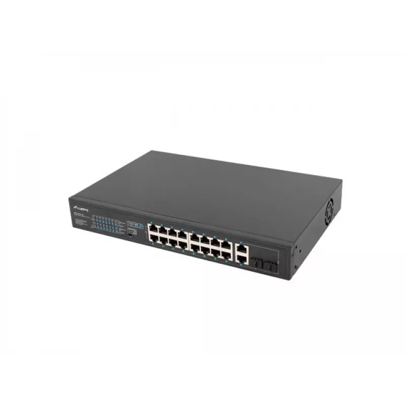 Lanberg RSFE-16P-2C-150 nespravovaný PoE+ prepínač, 16x 10/100 PoE+, 2x Gigabit Combo, 150 W, 1U rack