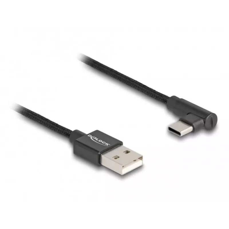 DeLOCK USB 2.0 kábel Type-A konektor samec na USB Type-C konektor samec zahnutý 0,5 m čierny