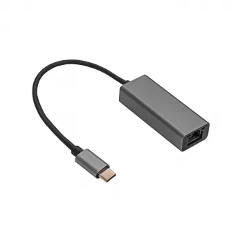 Akyga AK-AD-65 USB-C na Gigabit Ethernet adaptér, RJ45, 15 cm, strieborná