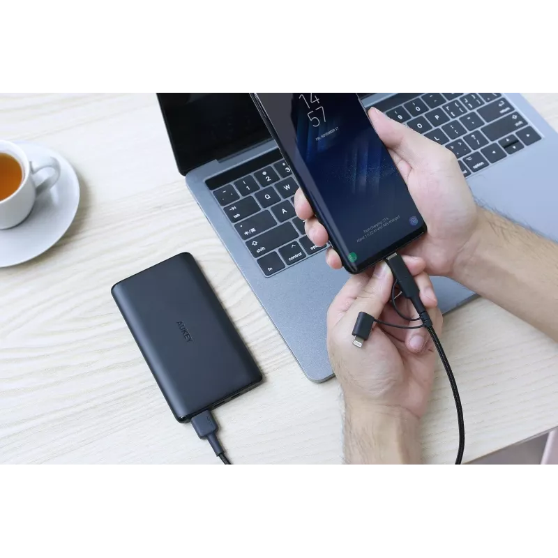 AUKEY CB-BAL5 opletený kábel 3 v 1, Micro USB / USB-C / Lightning, 1,2 m, čierny