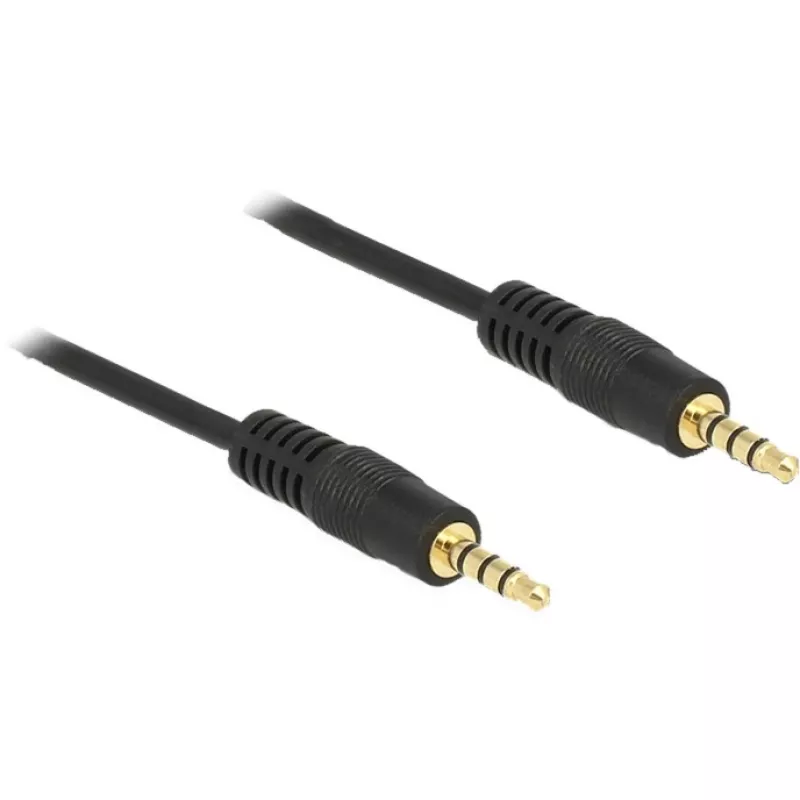 DeLOCK - audio kábel - 28 AWG - mini jack 3,5 mm, 4-pólový (M) - mini jack 3,5 mm, 4-pólový (M) - 5,0 m - tienený - čierny (83438)