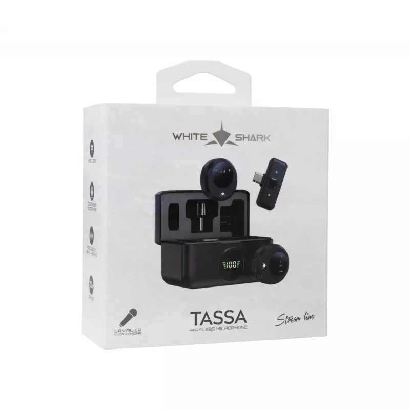 White Shark DSM-06 Tassa bezdrôtový lavalier mikrofón, USB-C, čierny