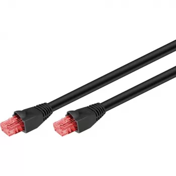 Goobay CAT 6 outdoor patch kábel, U/UTP, čierny, 75 m - medený materiál, PE vonkajší plášť (55439)