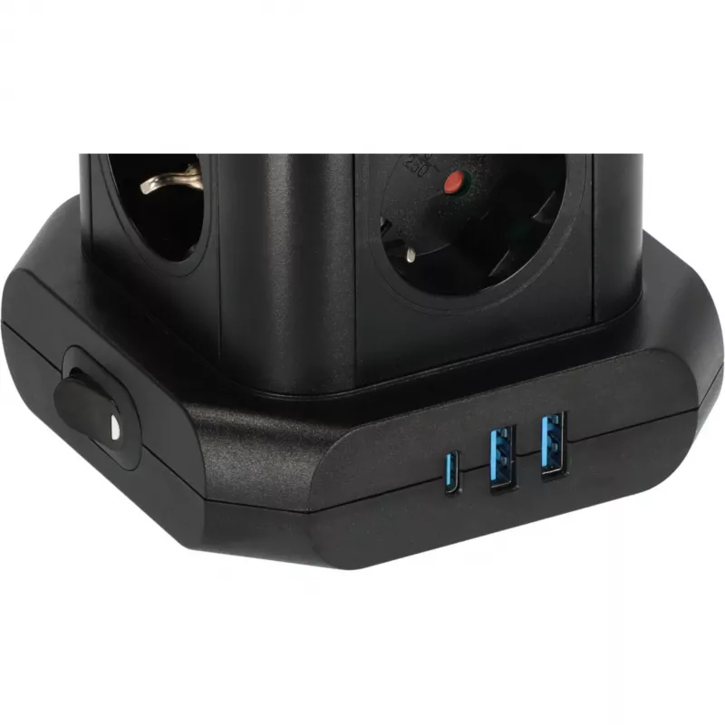 Zásuvková veža Brennenstuhl 1153560010 — 8 zásuviek, 2×USB-A, 1×USB-C, čierna