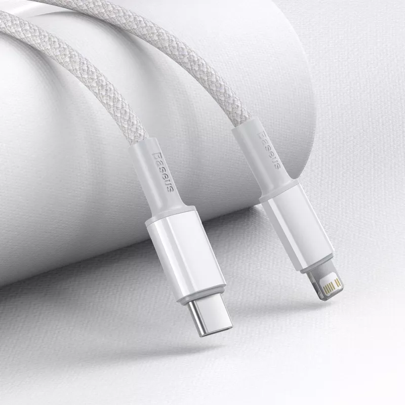 USB-C na Lightning Baseus High Density pletený kábel, 20W, PD, 2m (biela)