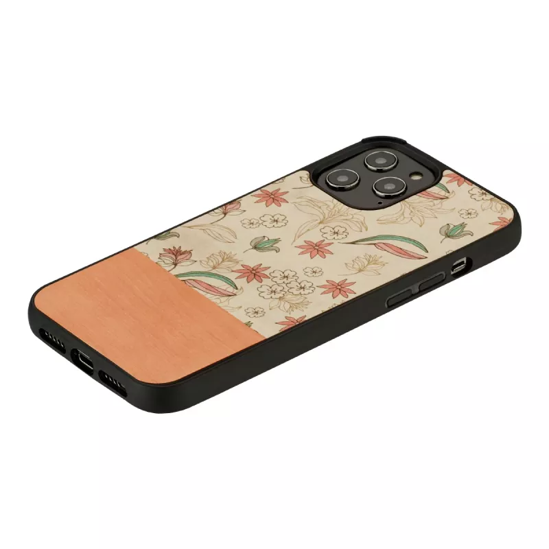 Ochranné puzdro man and wood pre iPhone 12 Pro Max – ružový kvet na čiernej