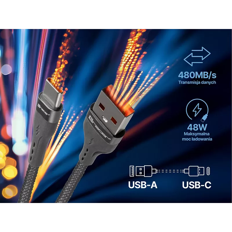 Tracer 47487 USB A - Type C M/M 1m kábel sivý