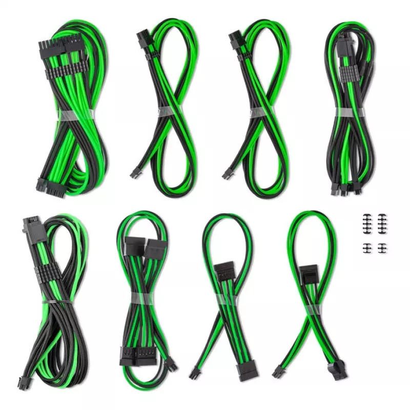 CableMod CM-PCSR-16X2KIT-NKKLG-R-SS C-Series Pro ModMesh Sleeved 12V-2x6 12VHPWR Dual StealthSense sada káblov pre Corsair RMi/RMx (Black Label), čierna/svetlozelená