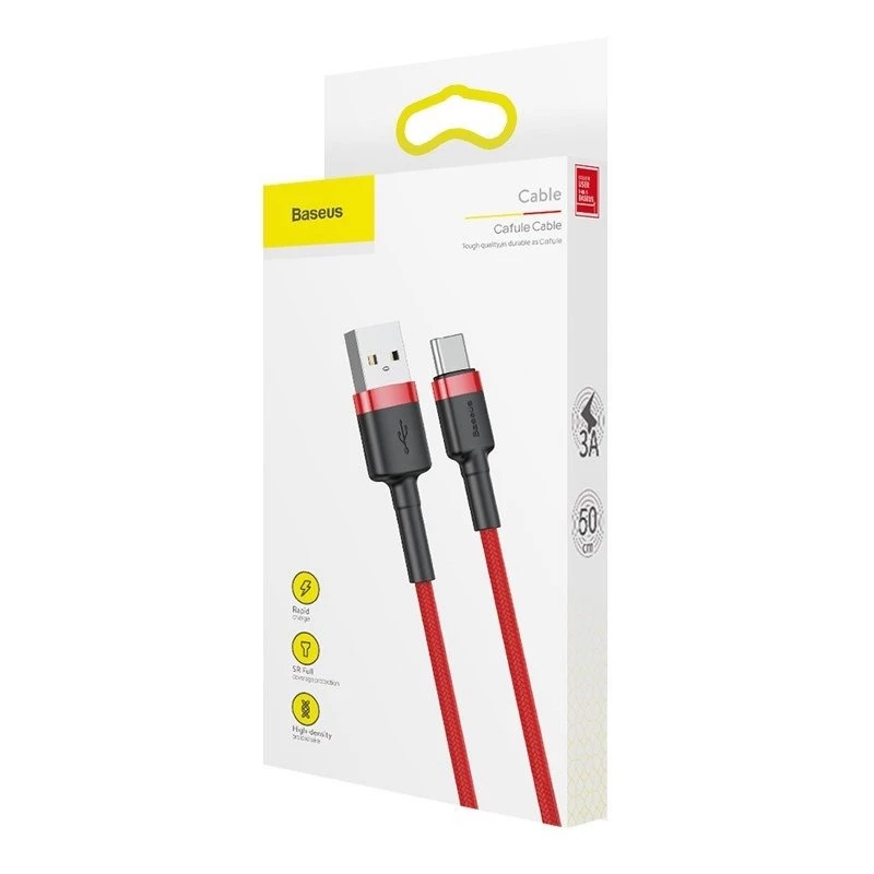 USB 2.0 A na USB-C kábel Baseus CATKLF-B09 1m QC3.0 nylonové opletenie červený, rýchle nabíjanie a synchronizácia dát