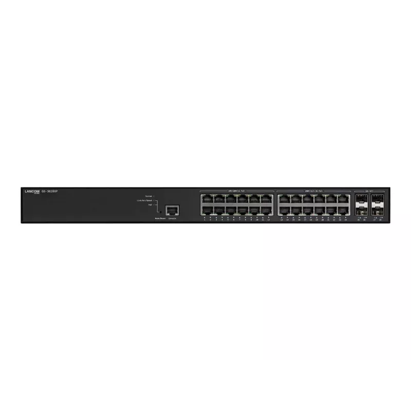 Managed LANCOM GS-3628XP switch, 24× 2,5G RJ-45 portov, PoE, L2/L3, 1U racková montáž
