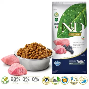 FARMINA N&D Prime jahňacie a čučoriedka Adult - suché krmivo pre mačky - 5 kg