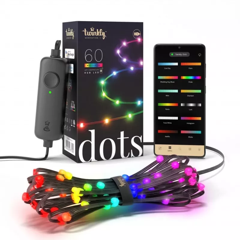 Twinkly Dots 60 RGB USB smart svetlá, 3 m, čierne
