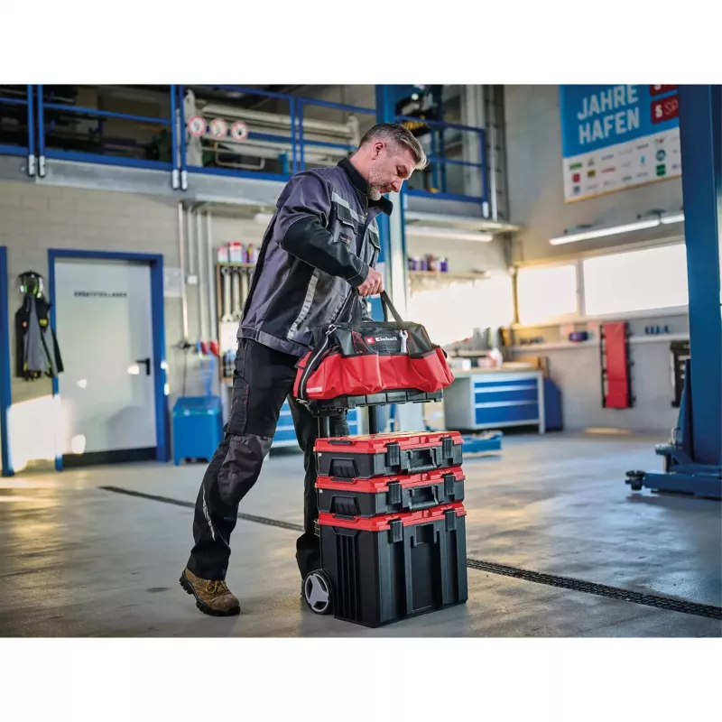 Einhell 4540036 E-Case Bag systémová taška na náradie, polyester, nosnosť 30 kg, čierna/červená