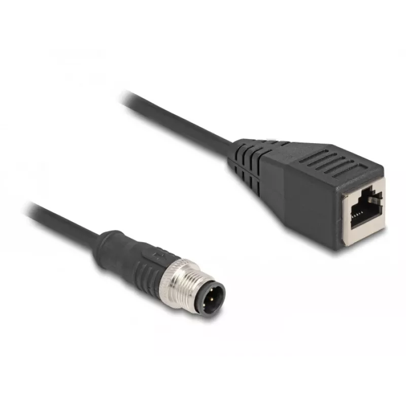 DeLOCK adaptérový kábel M12 D-kódovaný 4-pólový konektor samec na RJ45 konektor samica 50 cm