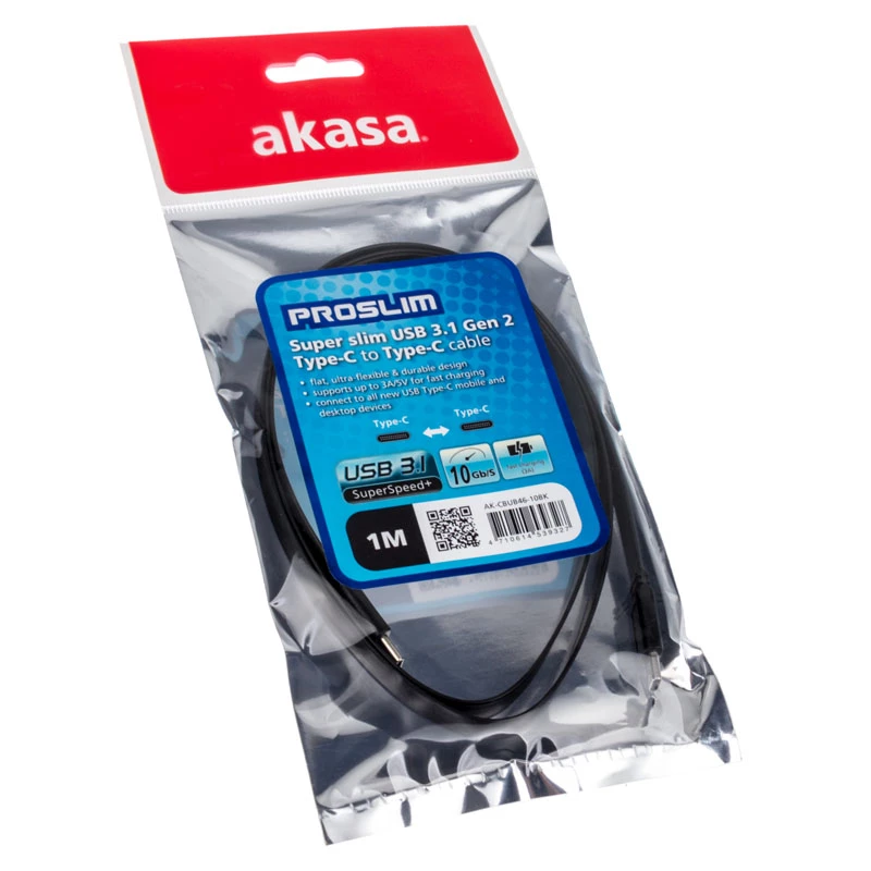 USB kábel Akasa AK-CBUB46-10BK USB 3.2 Gen 2 1 m čierny