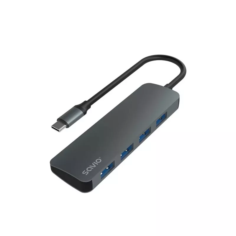 USB hub SAVIO AK-54 — 4 x USB-A (USB 3.2 Gen 1), USB-C host, čierny