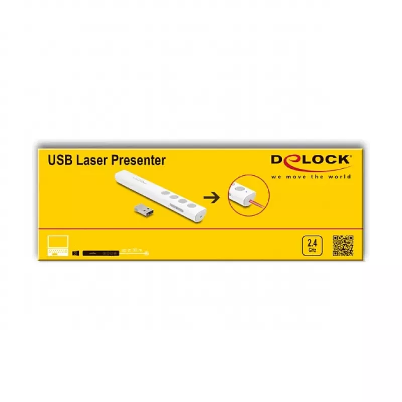 DeLOCK USB laserový prezentér biely bezdrôtový USB RF Nano prijímač