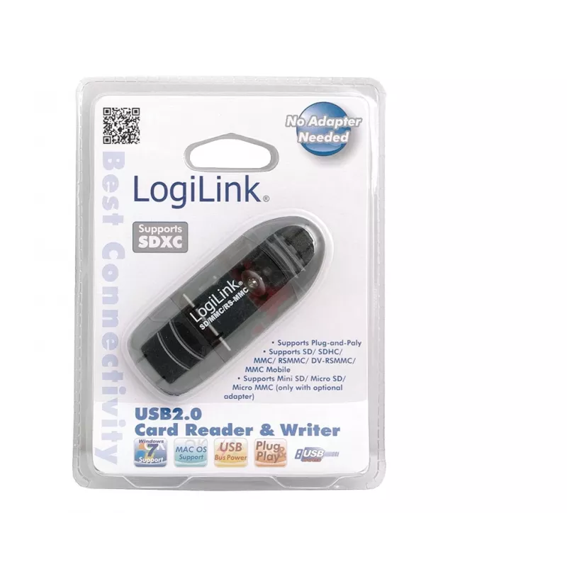 Čítačka kariet LOGILINK CR0007 USB 2.0 pre SD/MMC, čierna, až do 480 Mbit/s